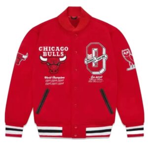 Chicago Bulls OVO Red Varsity Jacket | Free Shipping