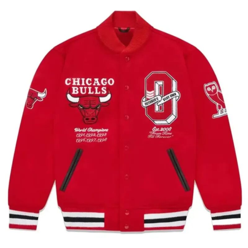 Chicago Bulls OVO Red Varsity Jacket | Free Shipping