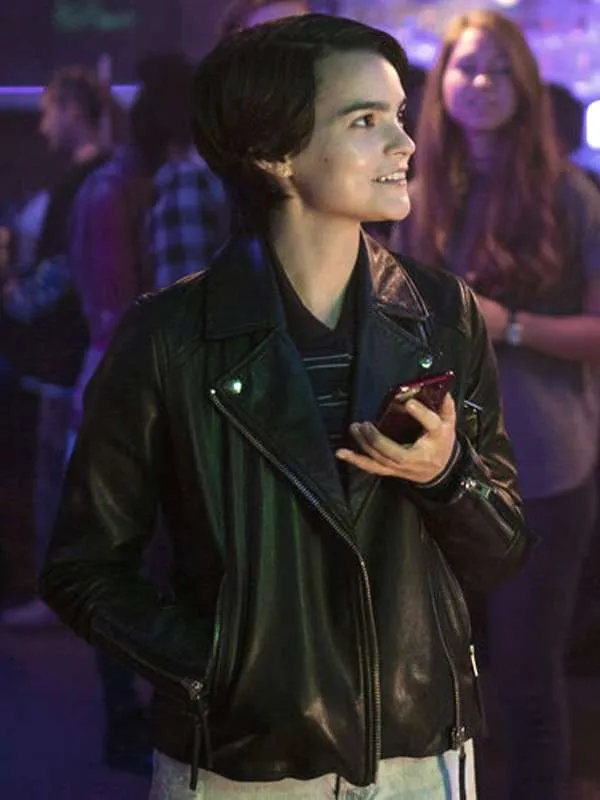 Brianna Hildebrand Elodie Davis Trinkets Leather Jacket