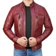 Mens Black Leather Cafe Racer Motorcycle Jacket