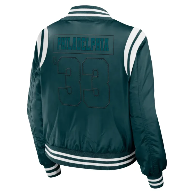 Philadelphia Eagles Green Full-Zip Bomber Varsity Satin Jacket