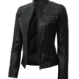 Women's Black Cafe Racer Leather Jacket