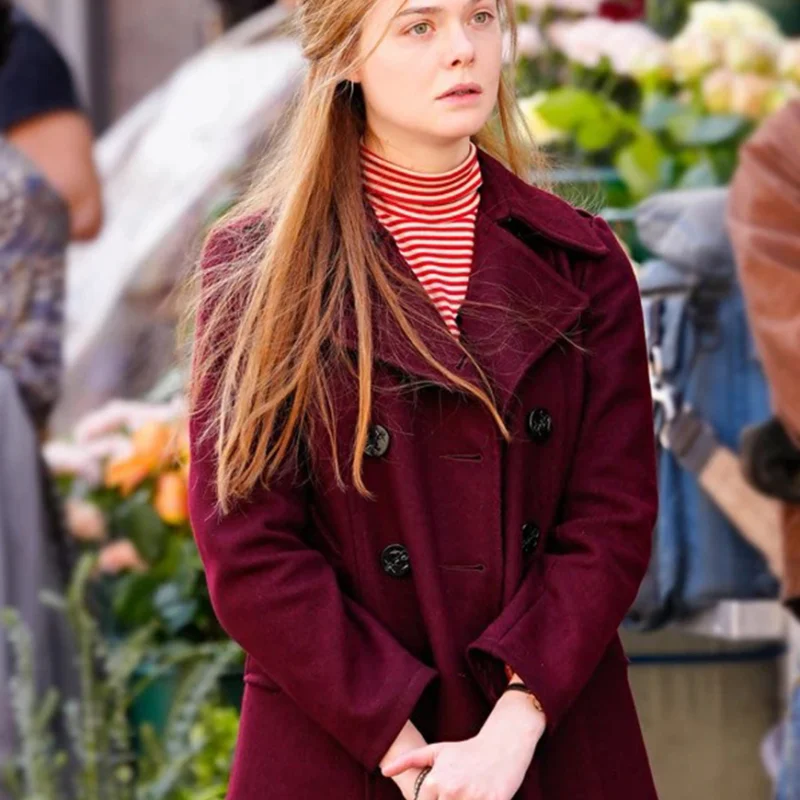 a-complete-unknown-elle-fanning-maroon-coat