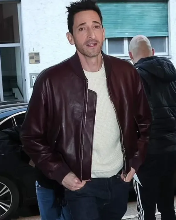 adrien-brody-footballer-maroon-biker-leather-jacket-600x750