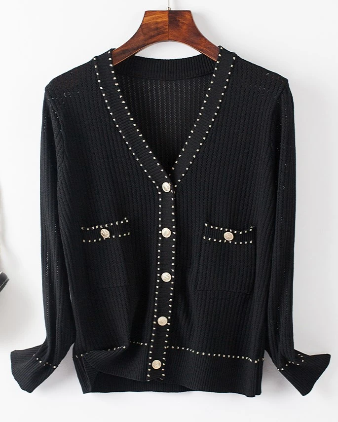 black-stitched-v-neck-cardigan