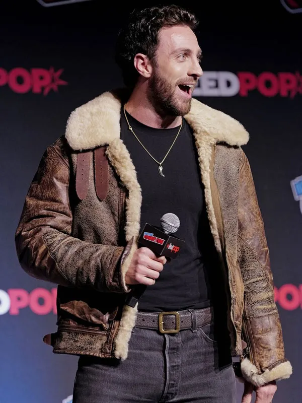 comic-con-aaron-taylor-johnson-shearling-leather-jacket