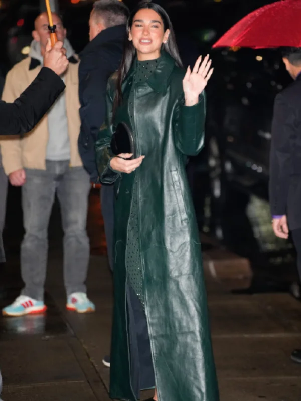 dua-lipa-green-leather-coat