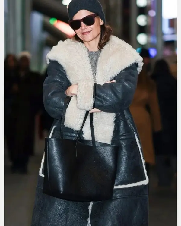 katie-holmes-shearling-long-coat