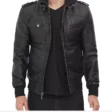 mens-tall-black-leather-hooded-bomber-jacket